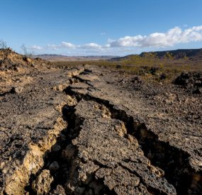 ground-level view along a geologic fault line